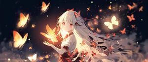 Preview wallpaper girl, butterflies, glow, anime