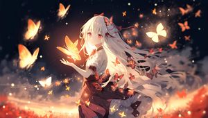 Preview wallpaper girl, butterflies, glow, anime