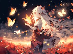 Preview wallpaper girl, butterflies, glow, anime