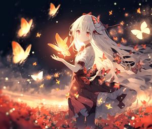 Preview wallpaper girl, butterflies, glow, anime
