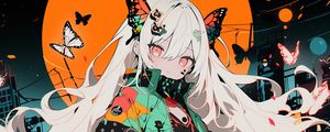 Preview wallpaper girl, butterflies, hairpins, jacket, anime