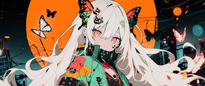 Preview wallpaper girl, butterflies, hairpins, jacket, anime