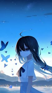 Preview wallpaper girl, butterflies, light, tenderness, anime, art