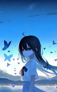 Preview wallpaper girl, butterflies, light, tenderness, anime, art