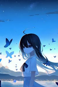 Preview wallpaper girl, butterflies, light, tenderness, anime, art