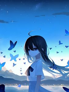 Preview wallpaper girl, butterflies, light, tenderness, anime, art