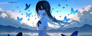 Preview wallpaper girl, butterflies, light, tenderness, anime, art