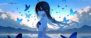 Preview wallpaper girl, butterflies, light, tenderness, anime, art