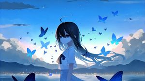 Preview wallpaper girl, butterflies, light, tenderness, anime, art