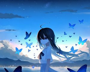 Preview wallpaper girl, butterflies, light, tenderness, anime, art