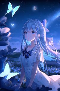 Preview wallpaper girl, butterflies, night, anime