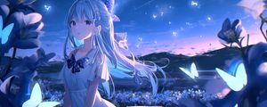 Preview wallpaper girl, butterflies, night, anime