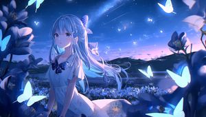 Preview wallpaper girl, butterflies, night, anime