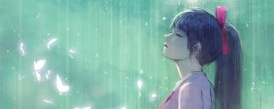 Preview wallpaper girl, butterflies, rain, anime, art