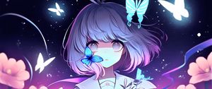 Preview wallpaper girl, butterflies, stars, anime