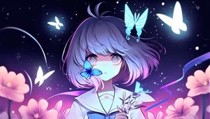 Preview wallpaper girl, butterflies, stars, anime