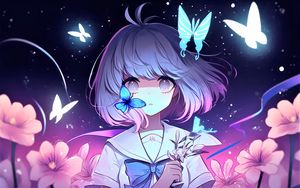 Preview wallpaper girl, butterflies, stars, anime