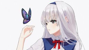 Preview wallpaper girl, butterfly, anime, gesture