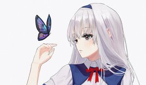 Preview wallpaper girl, butterfly, anime, gesture