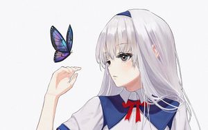 Preview wallpaper girl, butterfly, anime, gesture