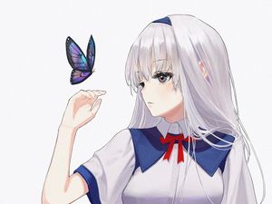 Preview wallpaper girl, butterfly, anime, gesture