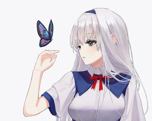 Preview wallpaper girl, butterfly, anime, gesture