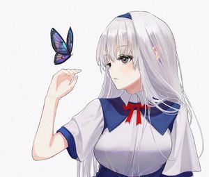 Preview wallpaper girl, butterfly, anime, gesture