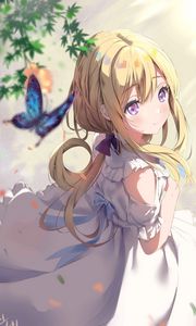 Preview wallpaper girl, butterfly, glance, anime