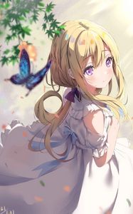 Preview wallpaper girl, butterfly, glance, anime