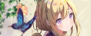 Preview wallpaper girl, butterfly, glance, anime