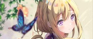 Preview wallpaper girl, butterfly, glance, anime