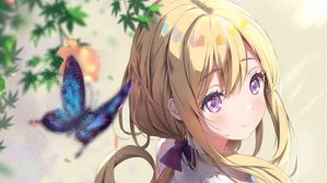 Preview wallpaper girl, butterfly, glance, anime