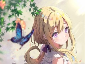 Preview wallpaper girl, butterfly, glance, anime