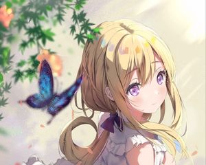 Preview wallpaper girl, butterfly, glance, anime