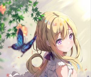 Preview wallpaper girl, butterfly, glance, anime