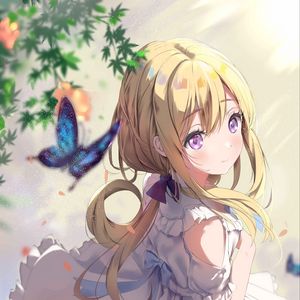 Preview wallpaper girl, butterfly, glance, anime