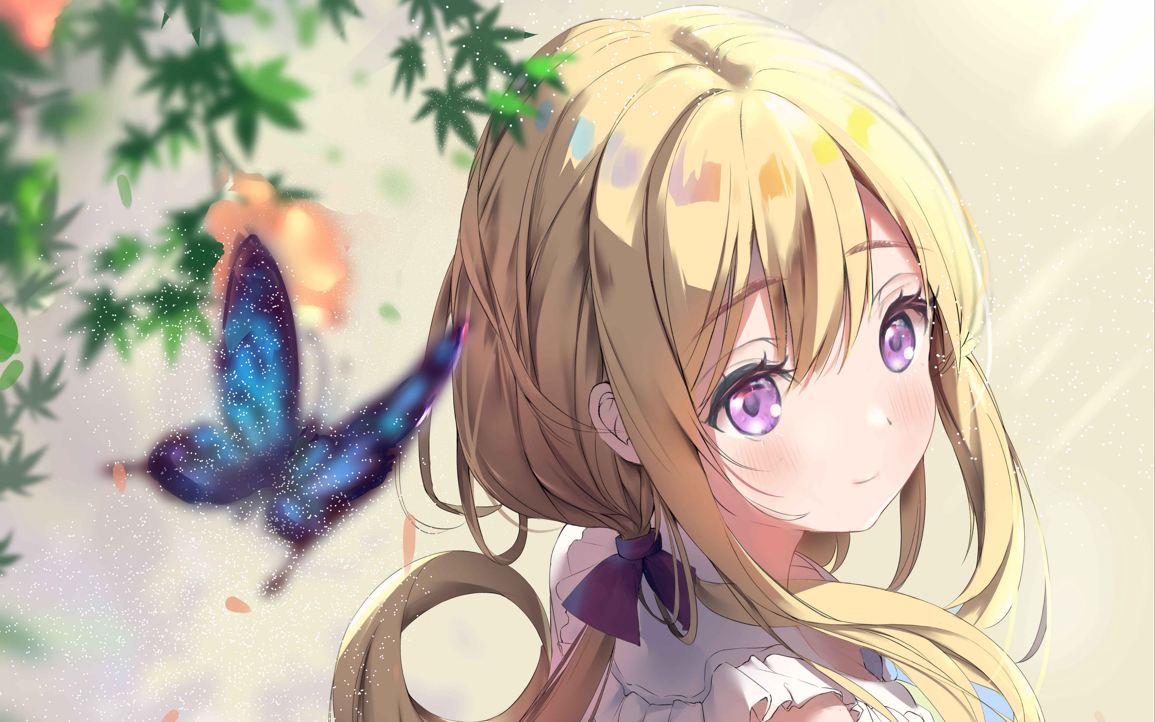 Download wallpaper 3840x2400 girl, butterfly, glance, anime 4k ultra hd  16:10 hd background