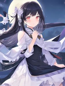 Preview wallpaper girl, butterfly, moon, anime