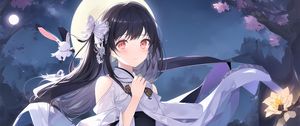 Preview wallpaper girl, butterfly, moon, anime