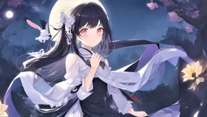 Preview wallpaper girl, butterfly, moon, anime