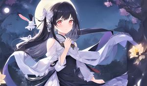 Preview wallpaper girl, butterfly, moon, anime