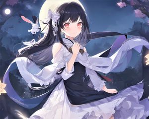 Preview wallpaper girl, butterfly, moon, anime
