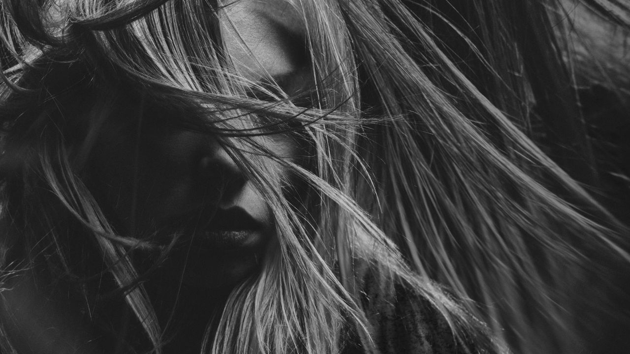Wallpaper girl, bw, hair, face