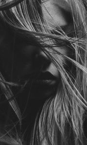 Preview wallpaper girl, bw, hair, face
