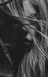 Preview wallpaper girl, bw, hair, face