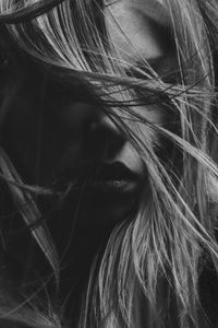 Preview wallpaper girl, bw, hair, face