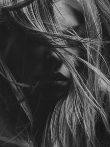 Preview wallpaper girl, bw, hair, face