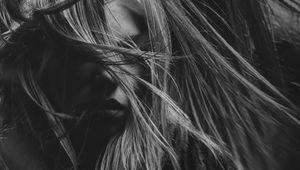 Preview wallpaper girl, bw, hair, face
