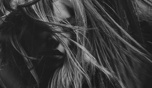 Preview wallpaper girl, bw, hair, face