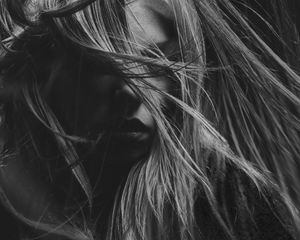 Preview wallpaper girl, bw, hair, face